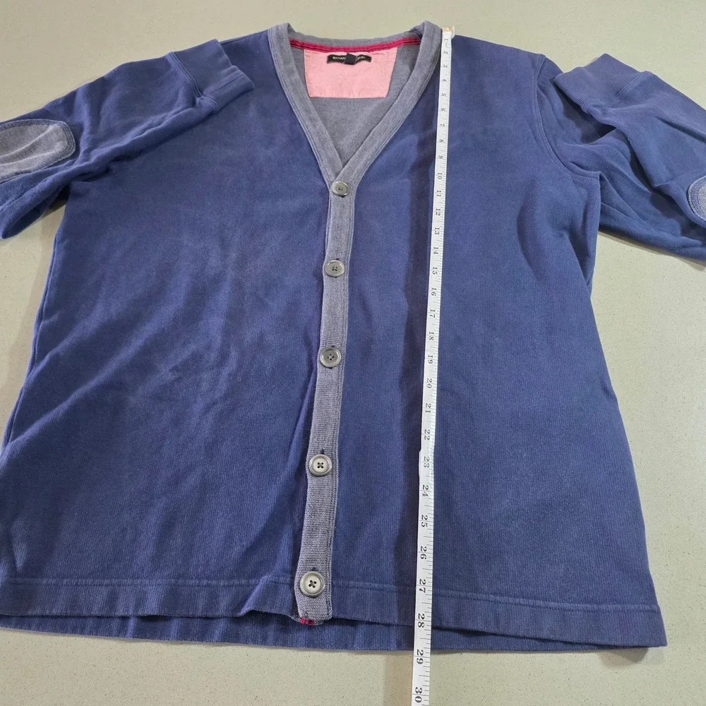 Banana Republic Mens XL Blue Cotton Elbow Patch V-Neck Button Cardigan Sweater